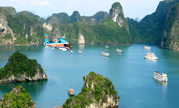 Halong Bay helicopter tour is the most comfortable way to visit this World Natural Heritage. Halong Bay helicopter tour